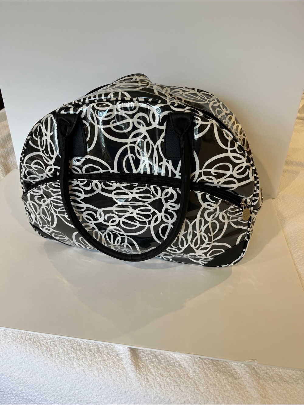 Buckhead Betties Black & White Abstract Weekender/Duffle Clear Coated Tote Bag